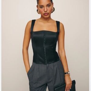 Reformation 0 Tagliatelle Silk Top Black
